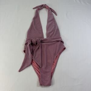 Ramy Brook Women's Pink Sparkle Verona Plunge One Piece Swimsuit XS Nordstrom